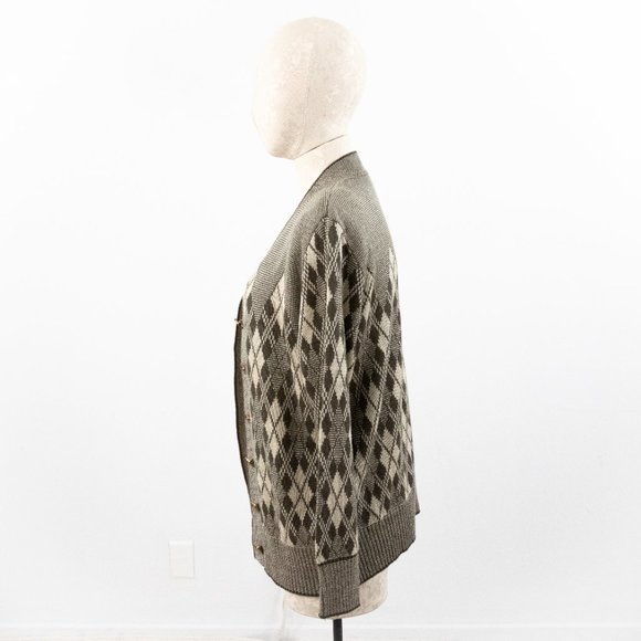 Vintage 80s M Argyle Plaid Print Sweater Brown - Picture 5 of 10